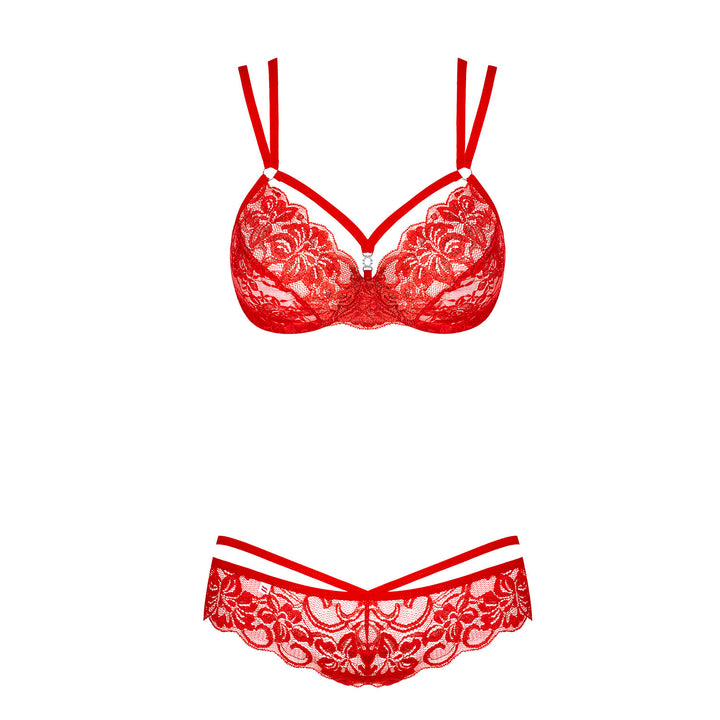 Obsessive Red Lace Bra And G-String Size: L/XL