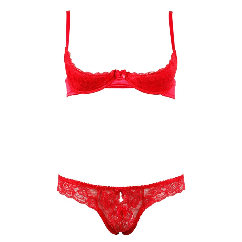 Cottelli Collection Red Lace Open Bra Set Size: 36B/M