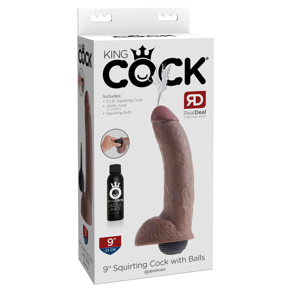 King Cock 9 Inch Squirting Cock With Balls Brown