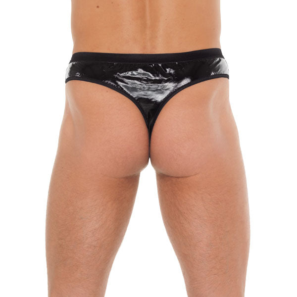 Mens Black G-String With PVC Pouch