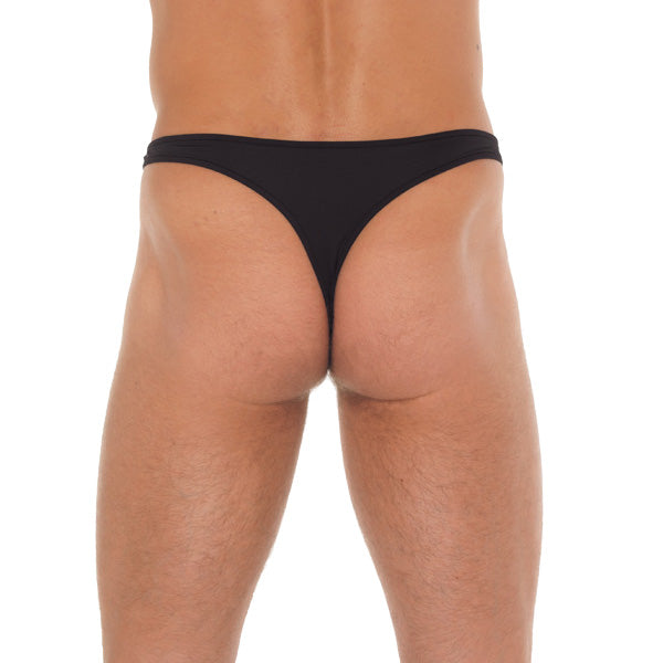 Mens Black G-String With Metal Hoop Connectors