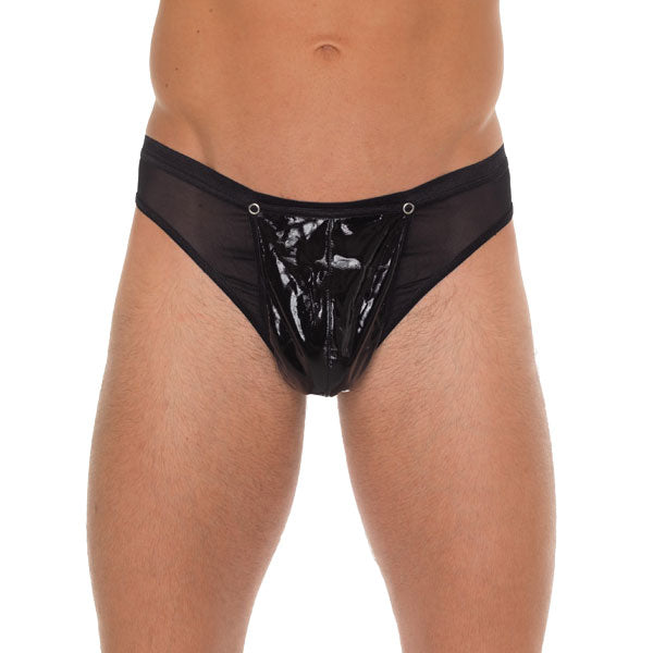 Mens Black G-String With PVC Pouch