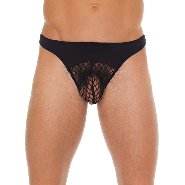 Mens Black G-String With A Net Pouch