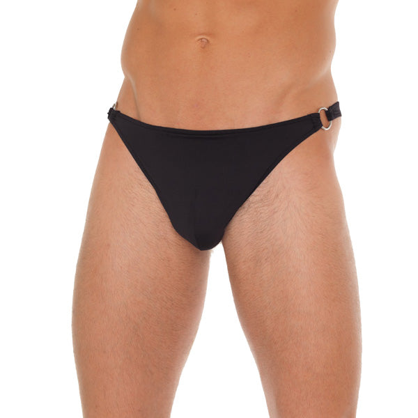 Mens Black G-String With Metal Hoop Connectors